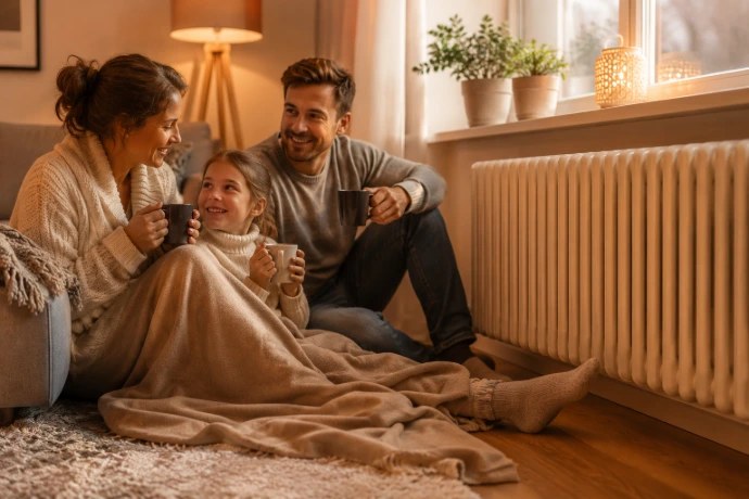 Une famille profite d’un intérieur confortable près d’un radiateur